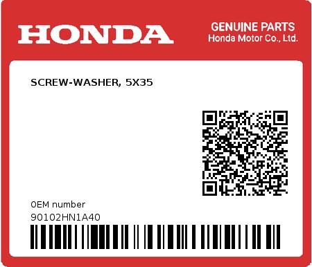 Product image: Honda - 90102HN1A40 - SCREW-WASHER, 5X35  0