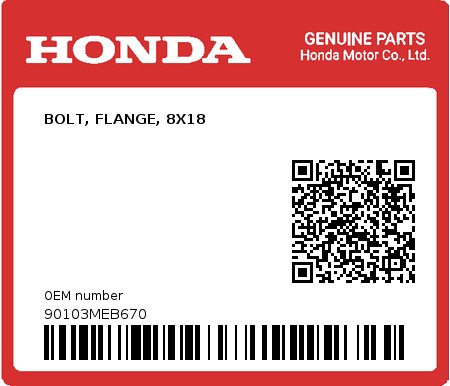 Product image: Honda - 90103MEB670 - BOLT, FLANGE, 8X18  0
