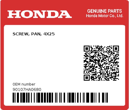 Product image: Honda - 90107HA0680 - SCREW, PAN, 4X25  0