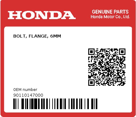 Product image: Honda - 90110147000 - BOLT, FLANGE, 6MM  0