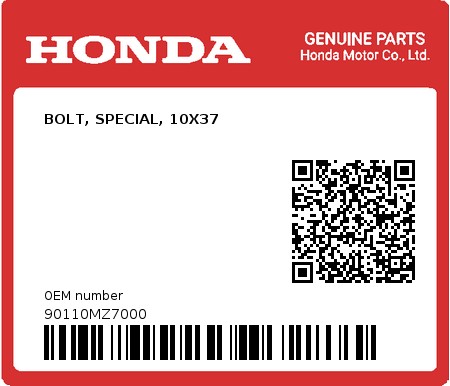 Product image: Honda - 90110MZ7000 - BOLT, SPECIAL, 10X37  0