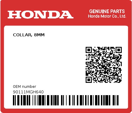 Product image: Honda - 90111MGH640 - COLLAR, 8MM  0