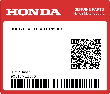 Product image: Honda - 90112MEB670 - BOLT, LEVER PIVOT (NSHF)  0