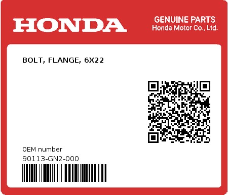 Product image: Honda - 90113-GN2-000 - BOLT, FLANGE, 6X22  0