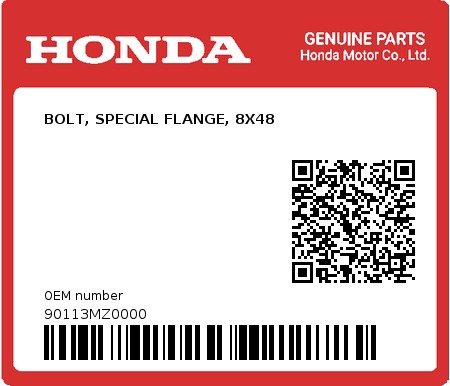 Product image: Honda - 90113MZ0000 - BOLT, SPECIAL FLANGE, 8X48  0