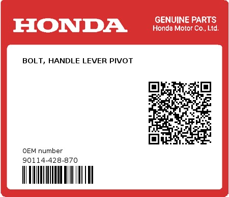 Product image: Honda - 90114-428-870 - BOLT, HANDLE LEVER PIVOT  0