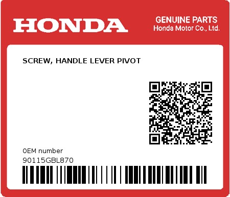 Product image: Honda - 90115GBL870 - SCREW, HANDLE LEVER PIVOT  0