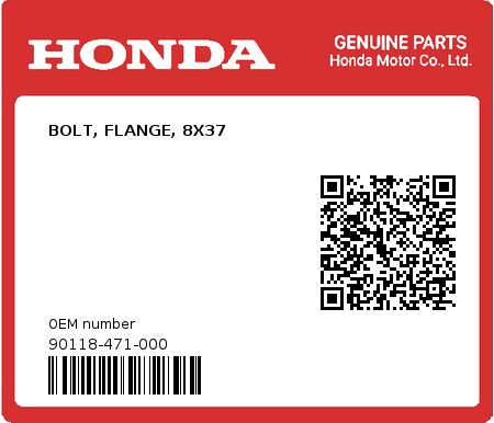 Product image: Honda - 90118-471-000 - BOLT, FLANGE, 8X37  0