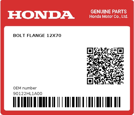 Product image: Honda - 90122HL1A00 - BOLT FLANGE 12X70  0