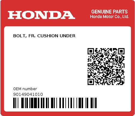 Product image: Honda - 90149041010 - BOLT, FR. CUSHION UNDER  0