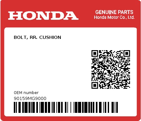 Product image: Honda - 90159MG9000 - BOLT, RR. CUSHION  0