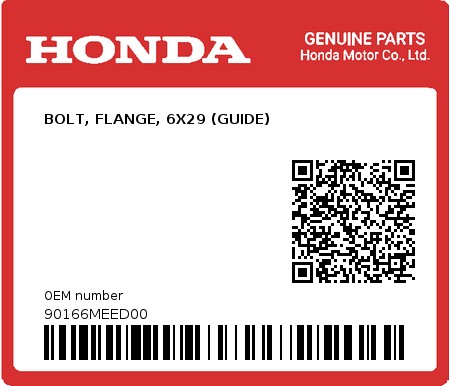 Product image: Honda - 90166MEED00 - BOLT, FLANGE, 6X29 (GUIDE)  0