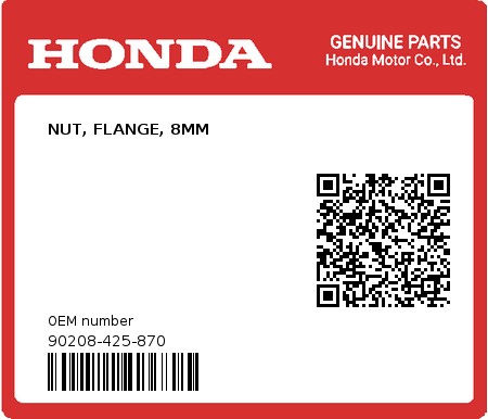 Product image: Honda - 90208-425-870 - NUT, FLANGE, 8MM  0