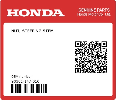 Product image: Honda - 90301-147-010 - NUT, STEERING STEM  0