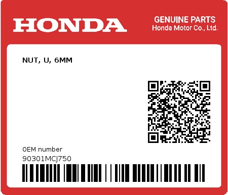Product image: Honda - 90301MCJ750 - NUT, U, 6MM  0
