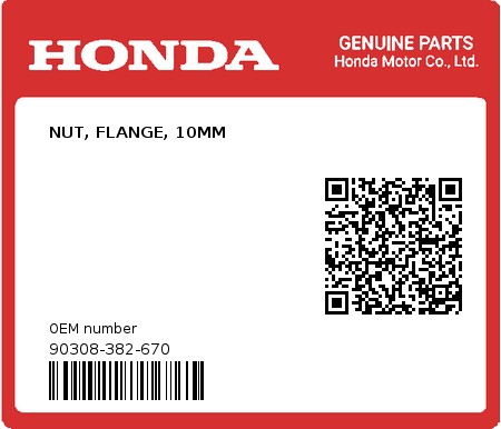 Product image: Honda - 90308-382-670 - NUT, FLANGE, 10MM  0