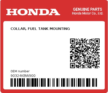 Product image: Honda - 90324KBW900 - COLLAR, FUEL TANK MOUNTING  0