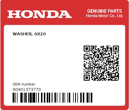 Product image: Honda - 90401373770 - WASHER, 6X20  0