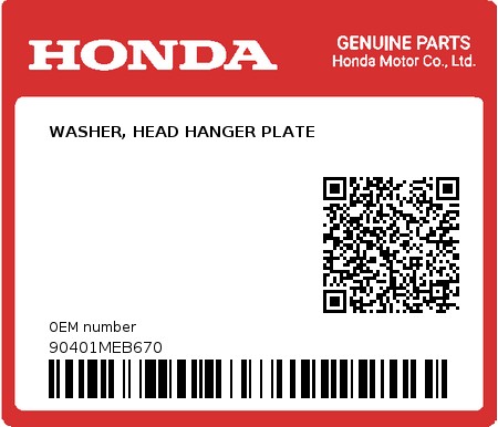 Product image: Honda - 90401MEB670 - WASHER, HEAD HANGER PLATE  0