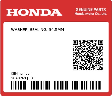 Product image: Honda - 90402MFJD01 - WASHER, SEALING, 34.5MM  0