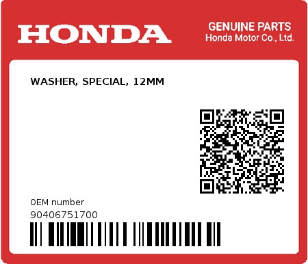 Product image: Honda - 90406751700 - WASHER, SPECIAL, 12MM  0