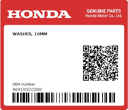 Product image: Honda - 90410GCC000 - WASHER, 10MM  0