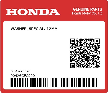 Product image: Honda - 90426GFC900 - WASHER, SPECIAL, 12MM  0
