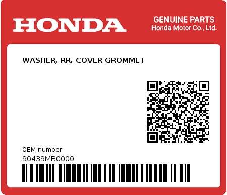Product image: Honda - 90439MB0000 - WASHER, RR. COVER GROMMET  0