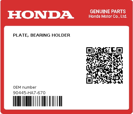 Product image: Honda - 90445-HA7-670 - PLATE, BEARING HOLDER  0