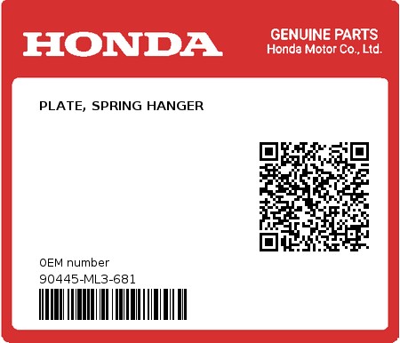 Product image: Honda - 90445-ML3-681 - PLATE, SPRING HANGER  0