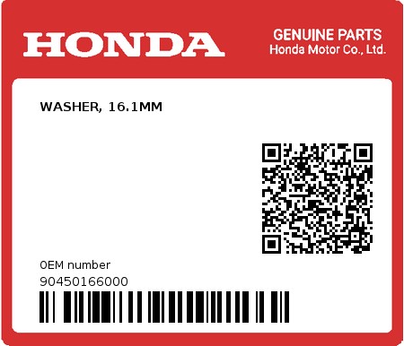 Product image: Honda - 90450166000 - WASHER, 16.1MM  0