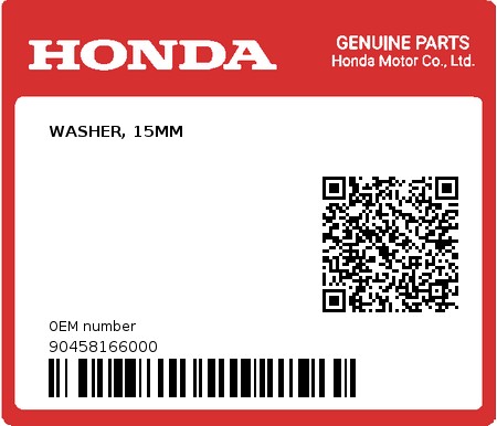 Product image: Honda - 90458166000 - WASHER, 15MM  0