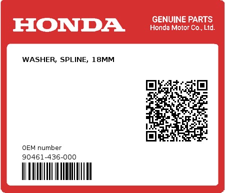 Product image: Honda - 90461-436-000 - WASHER, SPLINE, 18MM  0