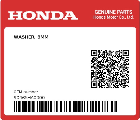 Product image: Honda - 90465HA0000 - WASHER, 8MM  0