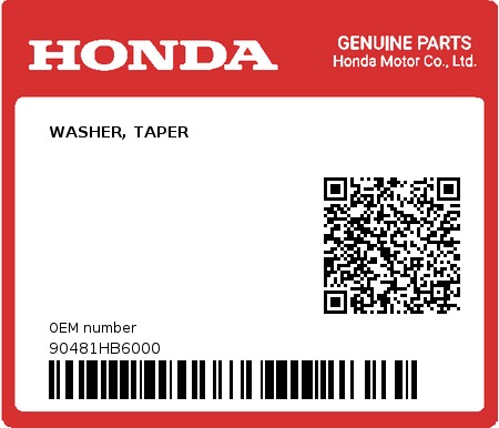 Product image: Honda - 90481HB6000 - WASHER, TAPER  0