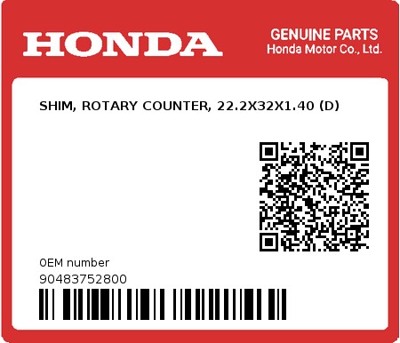 Product image: Honda - 90483752800 - SHIM, ROTARY COUNTER, 22.2X32X1.40 (D)  0