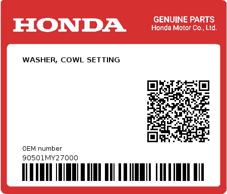 Product image: Honda - 90501MY27000 - WASHER, COWL SETTING  0