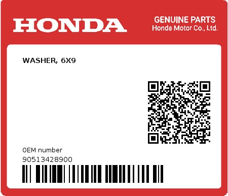 Product image: Honda - 90513428900 - WASHER, 6X9  0