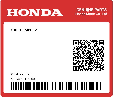 Product image: Honda - 90602GFZ000 - CIRCLIP,IN 42  0