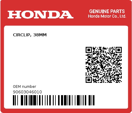 Product image: Honda - 90603046010 - CIRCLIP, 38MM  0