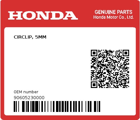 Product image: Honda - 90605230000 - CIRCLIP, 5MM  0