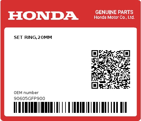 Product image: Honda - 90605GFP900 - SET RING,20MM  0
