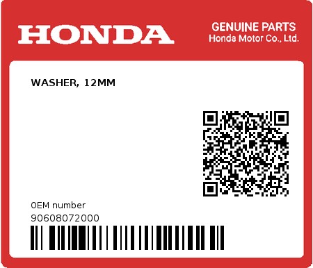 Product image: Honda - 90608072000 - WASHER, 12MM  0