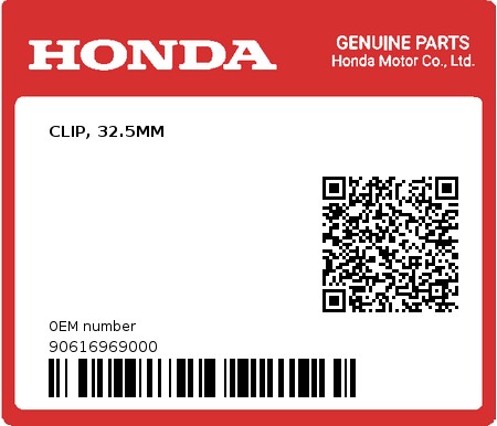 Product image: Honda - 90616969000 - CLIP, 32.5MM  0