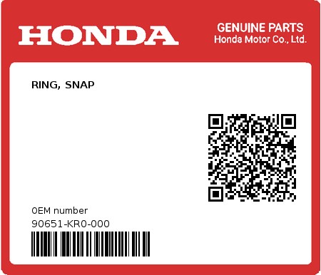 Product image: Honda - 90651-KR0-000 - RING, SNAP  0
