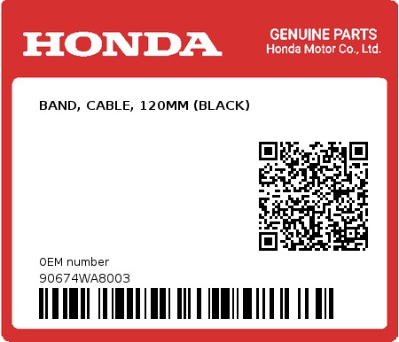Product image: Honda - 90674WA8003 - BAND, CABLE, 120MM (BLACK)  0