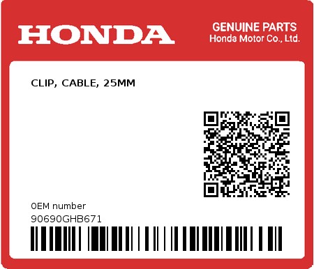 Product image: Honda - 90690GHB671 - CLIP, CABLE, 25MM  0