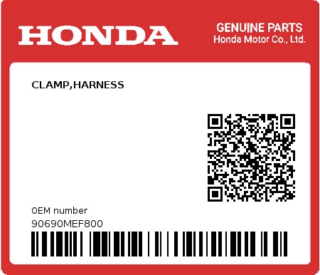 Product image: Honda - 90690MEF800 - CLAMP,HARNESS  0