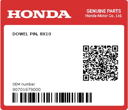 Product image: Honda - 90701679000 - DOWEL PIN, 8X10  0