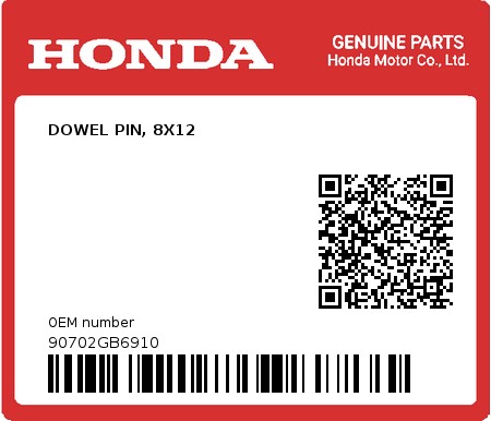 Product image: Honda - 90702GB6910 - DOWEL PIN, 8X12  0